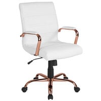 Flash Furniture GO-2286M-WH-RSGLD-GG Mid-Back White Leather Swivel Office Chair with Rose Gold Base and Arms