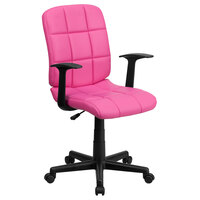 Flash Furniture GO-1691-1-PINK-A-GG Mid-Back Pink Quilted Vinyl Office Chair / Task Chair with Arms