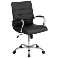 Flash Furniture GO-2286M-BK-GG Mid-Back Black Leather Swivel Office Chair with Chrome Base and Arms