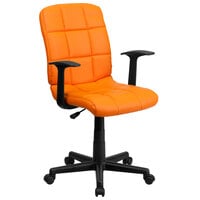 Flash Furniture GO-1691-1-ORG-A-GG Mid-Back Orange Quilted Vinyl Office Chair / Task Chair with Arms