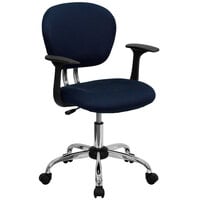 Flash Furniture H-2376-F-NAVY-ARMS-GG Mid-Back Navy Mesh Office Chair with Nylon Arms and Chrome Base