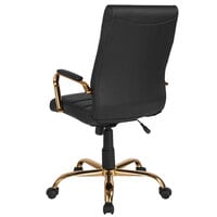 Flash Furniture GO-2286H-BK-GLD-GG High-Back Black Leather Swivel Office Chair with Gold Base and Arms