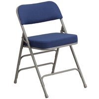 Flash Furniture AW-MC320AF-NVY-GG Hercules Series Premium Curved Triple Braced & Double Hinged Navy Fabric Metal Folding Chair