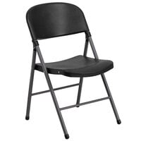 Flash Furniture DAD-YCD-50-GG Hercules Series Black Plastic Folding Chair with Charcoal Frame and Molded Seat
