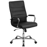 Flash Furniture GO-2286H-BK-GG High-Back Black Leather Swivel Office Chair with Chrome Base and Arms