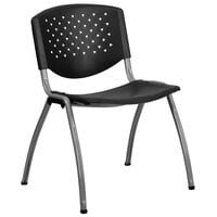 Flash Furniture RUT-F01A-BK-GG Hercules Series Black Plastic Stack Chair with Titanium Frame