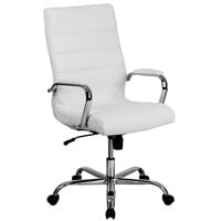 Flash Furniture GO-2286H-WH-GG High-Back White Leather Swivel Office Chair with Chrome Base and Arms
