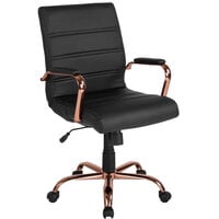 Flash Furniture GO-2286M-BK-RSGLD-GG Mid-Back Black Leather Swivel Office Chair with Rose Gold Base and Arms