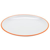 GET BF-1050-TG Settlement Oasis 10 1/2" White Melamine Round Coupe Dinner Plate with Tangerine Orange Trim - 12/Case