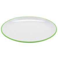 GET BF-1050-AP Settlement Oasis 10 1/2" White Melamine Round Coupe Dinner Plate with Apple Green Trim - 12/Case