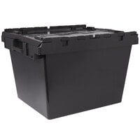 American Metalcraft SCBL Black Stackable Chafer Box / Storage Crate with Attached Lid - 22 3/4 inch x 27 inch x 18 1/8 inch