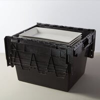 American Metalcraft SCBL Black Stackable Chafer Box / Storage Crate with Attached Lid - 22 3/4 inch x 27 inch x 18 1/8 inch