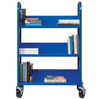 Hirsh Industries 21790 30 3/4 inch x 13 inch x 46 1/4 inch Blue 3-Shelf Book Cart