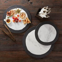 American Metalcraft MWR16 16 inch Round White Marble / Black Slate Two-Tone Melamine Serving Platter