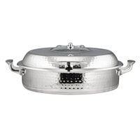 Bon Chef 60030HFSHL Cucina 6 Qt. Stainless Steel Induction Hammered Brazier Pan with Slow Down Hinged Glass Cover