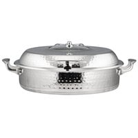 Bon Chef 60032HFSHL Cucina 9 Qt. Stainless Steel Induction Hammered Brazier Pan with Slow Down Hinged Glass Cover