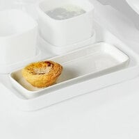 CAC F-RT8 Fortune 7 3/4 inch x 3 1/2 inch White Porcelain Rectangular Tasting Tray - 24/Case
