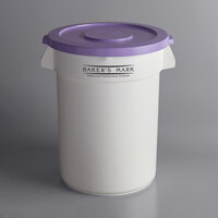 Baker's Mark Allergen-Safe 32 Gallon / 510 Cup White Round Ingredient Storage Bin with Purple Lid