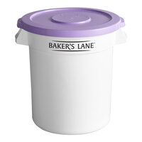 Baker's Lane 10 Gallon / 160 Cup White Round Ingredient Storage Bin with Purple Allergen-Free Lid