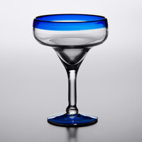 Acopa Tropic 12 oz. Margarita Glass with Blue Rim and Base - 12/Case