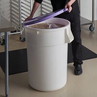 Allergen-Safe 44 Gallon / 700 Cup White Round Ingredient Storage Bin with Purple Snap-On Lid