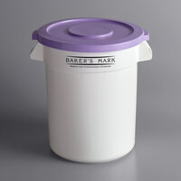 Baker's Mark Allergen-Safe 20 Gallon / 320 Cup White Round Ingredient Storage Bin with Purple Lid
