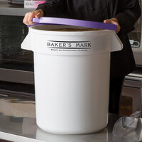 Baker's Mark Allergen-Safe 20 Gallon / 320 Cup White Round Ingredient Storage Bin with Purple Lid