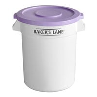 Baker's Lane 20 Gallon / 320 Cup White Round Ingredient Storage Bin with Purple Allergen-Free Lid