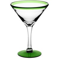 Acopa Tropic 15 oz. Martini Glass with Green Rim and Base - 12/Case