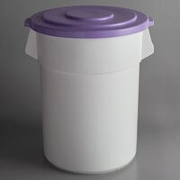 Allergen-Free 55 Gallon / 880 Cup White Round Ingredient Storage Bin with Purple Snap-On Lid