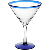 Martini Glass, Blue Rim 15oz Short Stem set of four with 80oz bola pitcher