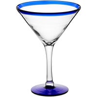 Acopa Tropic 15 oz. Martini Glass with Blue Rim and Base - 12/Case