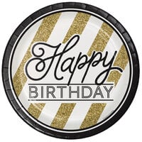 Creative Converting 317548 9" Black and Gold "Happy Birthday" Paper Plate - 96/Case