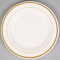WNA Comet MP9IPREM 9 inch Ivory Masterpiece Plastic Plate with Gold Accent Bands - 12/Pack