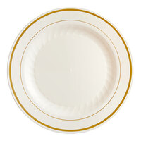 WNA Comet MP9IPREM 9" Ivory Masterpiece Plastic Plate with Gold Accent Bands - 12/Pack