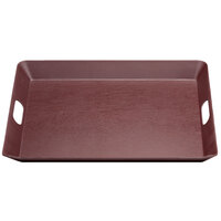 Elite Global Solutions M15520T-MAH At Your Service 20 inch x 15 1/2 inch Mahogany Woodgrain Finish Rectangular Melamine Service Tray with Handles