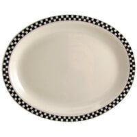 Homer Laughlin by Steelite International HL2621636 Black Checkers 12 1/2 inch x 10 1/4 inch Oval Creamy White / Off White China Platter - 12/Case