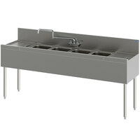 Perlick TS84C 4 Bowl Stainless Steel Underbar Sink with Two 24" Drainboards and 6" Backsplash - 96" x 18 9/16"