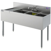 Perlick TS43L 3 Bowl Stainless Steel Underbar Sink with 12" Left Drainboard and 6" Backsplash - 48" x 18 9/16"