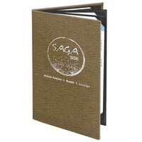 Menu Solutions WK160A Water Street Wicker 5 1/2" x 8 1/2" Customizable Quad Panel 6 View Booklet Menu Cover