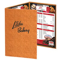 Menu Solutions WK130D Water Street Wicker 8 1/2" x 14" Customizable 3 View Continuous Menu Cover