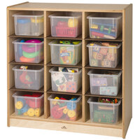 Whitney Brothers WB1410 29 inch x 14 inch x 30 inch 12 Cubby Wood Storage Cabinet with Bins