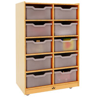 Whitney Brothers WB1671 27 1/4 inch x 18 inch x 42 inch Mobile Children's 10-Cubby Wood Tray Storage Cabinet