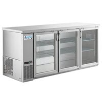 Avantco UBB-378-G-HC-S 79 inch Stainless Steel Counter Height Glass Door Back Bar Refrigerator with LED Lighting