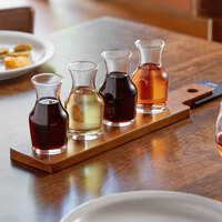 Acopa Dual-Sided Wood Flight Paddle with 6 oz. Glass Carafes