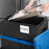 Metro Mightylite Black Top Loading EPP Insulated Food Pan Carrier with Blue Lid - 8 inch Deep Full-Size Pan Max Capacity