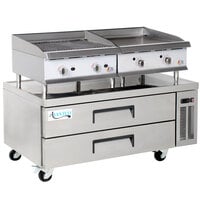 Cooking Performance Group 24GTCRBNL 24" Gas Griddle and Gas Radiant Charbroiler with 52", 2 Drawer Refrigerated Chef Base - 140,000 BTU