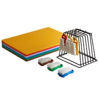 24 inch x 18 inch x 1/2 inch 6-Board Color-Coded Cutting Board System with Rack and 6 Brushes