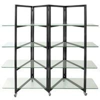 Eastern Tabletop ST1880GMB 80 inch x 18 inch x 72 inch Black Stainless Steel Square Rolling Buffet Set with Glass Shelves