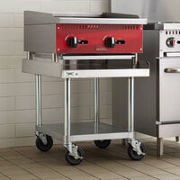 Regency 30 inch x 24 inch 16-Gauge 304 Stainless Steel Equipment Stand with Galvanized Legs, Undershelf, and Casters